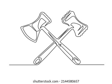 Continuous one line drawing of a meat tenderizer. meat Tenderizer. isolated on a white background. Vector illustration