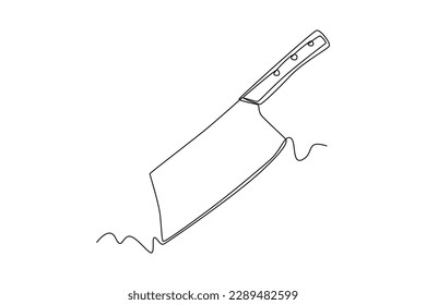 Continuous one line drawing meat knife. Kitchen appliances concept. Single line draw design vector graphic illustration.