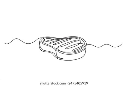 Continuous one line drawing of meat veal, pork, beef, veal steak grill bbq concept in silhouette on a white background.