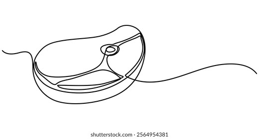 Continuous one line drawing of meat veal, pork, beef, veal steak grill bbq concept in silhouette on a white background, Continuous Line Steak Meat Icon, Steakhouse Continuous Line Icon pro vector.