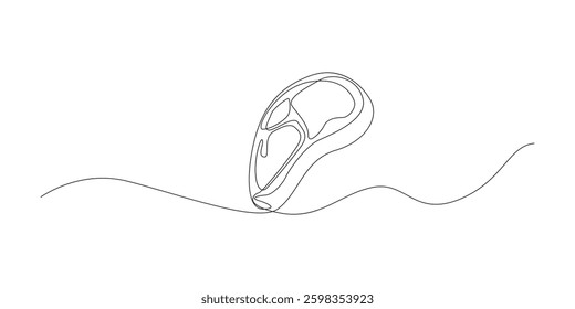 Continuous one line drawing of meat veal, pork, beef, veal steak grill bbq concept illustration