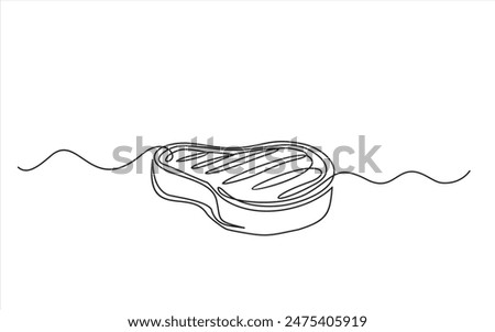 Continuous one line drawing of meat veal, pork, beef, veal steak grill bbq concept in silhouette on a white background.