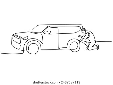 Continuous one line drawing of mechanical repairing car engine