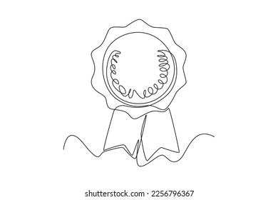 Continuous one line drawing medal for high performing employees. Personal growth concept. Single line draw design vector graphic illustration.