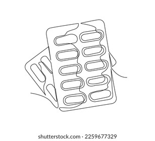 Continuous one line drawing of medical pills or capsule. simple medical drug pharmacy care line art vector illustration.