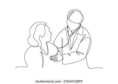 Dibujo continuo de una línea Personal médico consultando el concepto de paciente. Ilustración del vector Doodle.