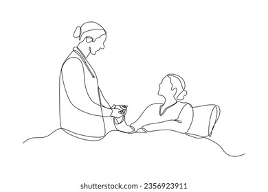 Continuous one line drawing Medical personnel consulting patient concept. Doodle vector illustration.