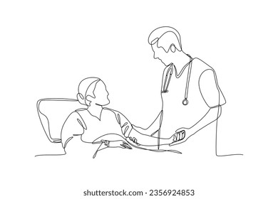 Continuous one line drawing Medical personnel consulting patient concept. Doodle vector illustration.