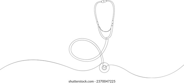 Continuous one line drawing of medical stethoscope. Medical health concept in doodle style. Minimalist design by single line vector illustration.