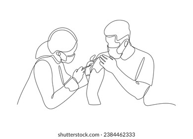 Continuous one line drawing Medical examination at clinic. Medical concept. Doodle vector illustration.
