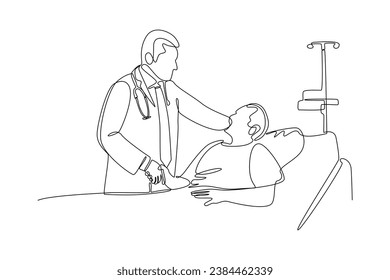 Continuous one line drawing Medical examination at clinic. Medical concept. Doodle vector illustration.