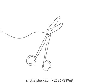 Kontinuierliche einzeilige Zeichnung einer medizinischen Schere. Einzeilige Darstellung einer Chirurgie-Schere. Medizinisches Werkzeug, medizinische Versorgung Konzept Linie Kunst. Bearbeitbare Umrisse