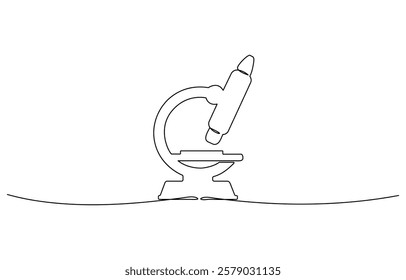 Continuous one line drawing of medical microscope laboratory. Microscope one line art vector illustration, microbiology medical research concept.