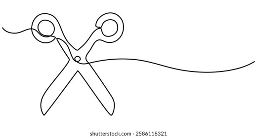 Continuous one line drawing of medical scissors. One line drawing illustration of surgery scissors. Medical tool, medical supplies concept line art. Editable outline, Scissors Single Line Icon.