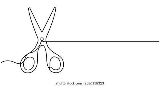 Continuous one line drawing of medical scissors. One line drawing illustration of surgery scissors. Medical tool, medical supplies concept line art. Editable outline, Scissors Single Line Icon.