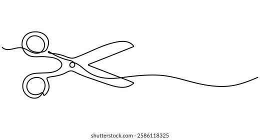 Continuous one line drawing of medical scissors. One line drawing illustration of surgery scissors. Medical tool, medical supplies concept line art. Editable outline, Scissors Single Line Icon.