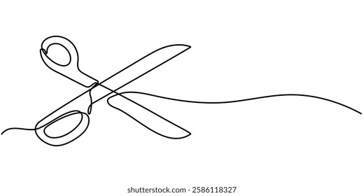 Continuous one line drawing of medical scissors. One line drawing illustration of surgery scissors. Medical tool, medical supplies concept line art. Editable outline, Scissors Single Line Icon.