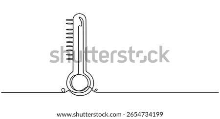 Continuous one line drawing medical thermometer. Medicine, Continuous one line drawing of thermometer for measuring air temperature on white background, Minimalist healthcare concept for temperature.