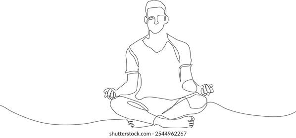 Kontinuierliche einzeilige Zeichnung der Meditation.praktizierende Lotus Pose Yoga