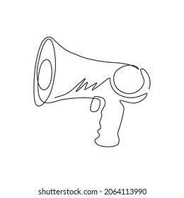 Continuous one line drawing megaphone isolated flat web mobile icon sign symbol element silhouette. Proletarian revolution, political propaganda. Single line draw design vector graphic illustration