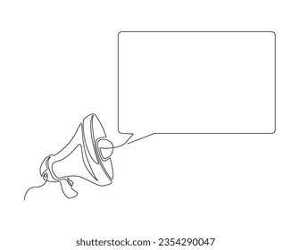 Continuous one line drawing of megaphone speaker with bubble chat. Megaphone with bubble speech outline vector illustration. Editable stroke.