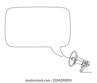 Continuous one line drawing of megaphone speaker with bubble chat. Megaphone with bubble speech outline vector illustration. Editable stroke.