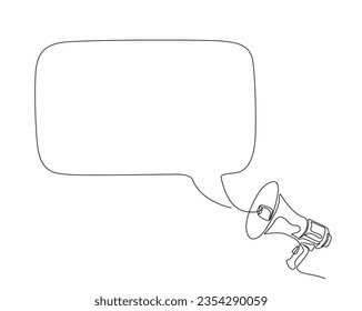 Continuous one line drawing of megaphone speaker with bubble chat. Megaphone with bubble speech outline vector illustration. Editable stroke.