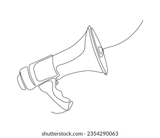 Continuous one line drawing of megaphone speaker. Bullhorn megaphone speaker outline vector illustration. Editable stroke.