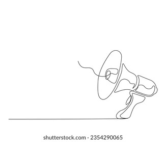 Continuous one line drawing of megaphone speaker. Bullhorn megaphone speaker outline vector illustration. Editable stroke.