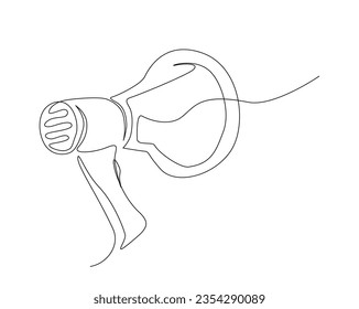 Continuous one line drawing of megaphone speaker. Bullhorn megaphone speaker outline vector illustration. Editable stroke.