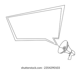 Continuous one line drawing of megaphone speaker with bubble chat. Megaphone with bubble speech outline vector illustration. Editable stroke.