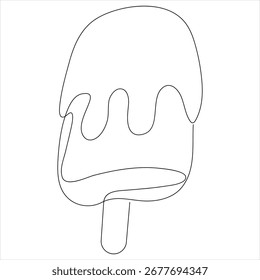 Dibujo continuo de una línea de helado derretido en cono de gofre Ilustración vectorial de concepto de postre minimalista