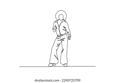 Continuous one line drawing men's or women's clothing styles. 70's style concept. Single line draw design vector graphic illustration.