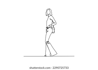 Una línea continua que dibuja estilos de ropa de hombres o mujeres. concepto de estilo de los años 70. Ilustración gráfica vectorial de diseño de líneas simples.