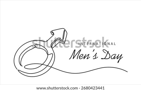 Continuous one line drawing of mens sign. international men's day concept, background. Hand drawn one line vector. Editable stroke