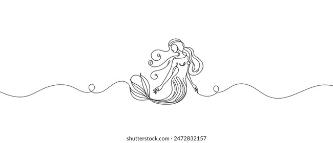 Continuous one line drawing of a mermaid. graphic illustration of a drawing of a mythical creature