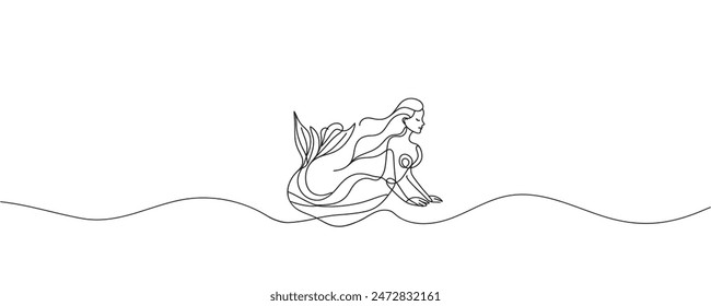 Continuous one line drawing of a mermaid. graphic illustration of a drawing of a mythical creature