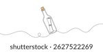Continuous one line drawing of message in a bottle. Simple vector illustration, Message in a bottle one line art.