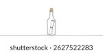 Continuous one line drawing of message in a bottle. Simple vector illustration, Message in a bottle one line art.