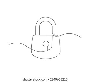 Continuous one line drawing of metal padlock. Padlock security sign symbol vector illustration.