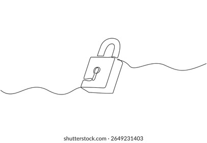 Desenho contínuo de uma linha de cadeado de metal. Ilustração de vetor de símbolo de segurança de cadeado. Ilustração de vetor de conceito de segurança, cadeado de metal. Vetor de símbolo de segurança de cadeado.