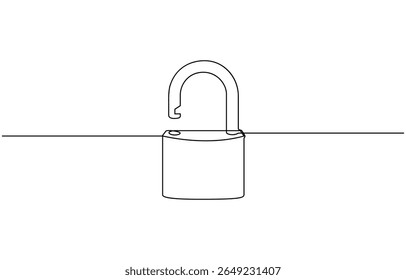 Desenho contínuo de uma linha de cadeado de metal. Ilustração de vetor de símbolo de segurança de cadeado. Ilustração de vetor de conceito de segurança, cadeado de metal. Vetor de símbolo de segurança de cadeado.