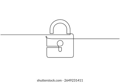 Desenho contínuo de uma linha de cadeado de metal. Ilustração de vetor de símbolo de segurança de cadeado. Ilustração de vetor de conceito de segurança, cadeado de metal. Vetor de símbolo de segurança de cadeado.
