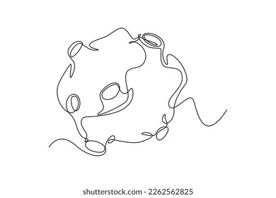 Continuous one line drawing Meteor. Outer space concept. Single line draw design vector graphic illustration.