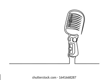 Continuous one line drawing of a microphone. Music concept. Studio microphone isolated on a white background.  Vector illustration