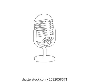 Continuous one line drawing of microphone. Single line drawing illustration of podcast microphone. Microphone concept vector art. Doodle line illustration.