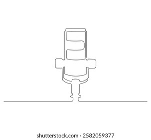 Continuous one line drawing of microphone. Single line drawing illustration of podcast microphone. Microphone concept vector art. Doodle line illustration.
