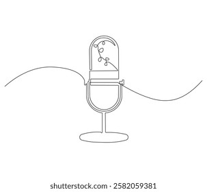 Continuous one line drawing of microphone. Single line drawing illustration of podcast microphone. Microphone concept vector art. Doodle line illustration.