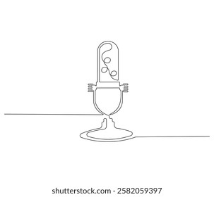 Continuous one line drawing of microphone. Single line drawing illustration of podcast microphone. Microphone concept vector art. Doodle line illustration.