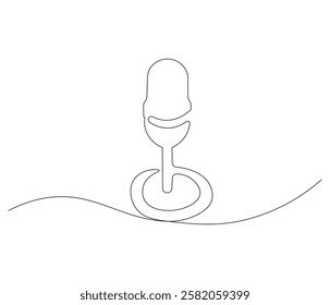 Continuous one line drawing of microphone. Single line drawing illustration of podcast microphone. Microphone concept vector art. Doodle line illustration.